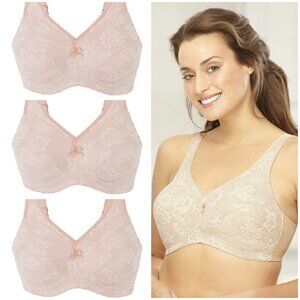 Set of 3! 36B Glamorise MAGIC LIFT Bra (COMFORT-STRAPS) Lace WIRELESS NUDE NEW